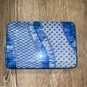 SOLD JAPANESE PORCELAIN RECTANGULAR SUCHI DISH TRAY BLUE & WHITE FLORAL